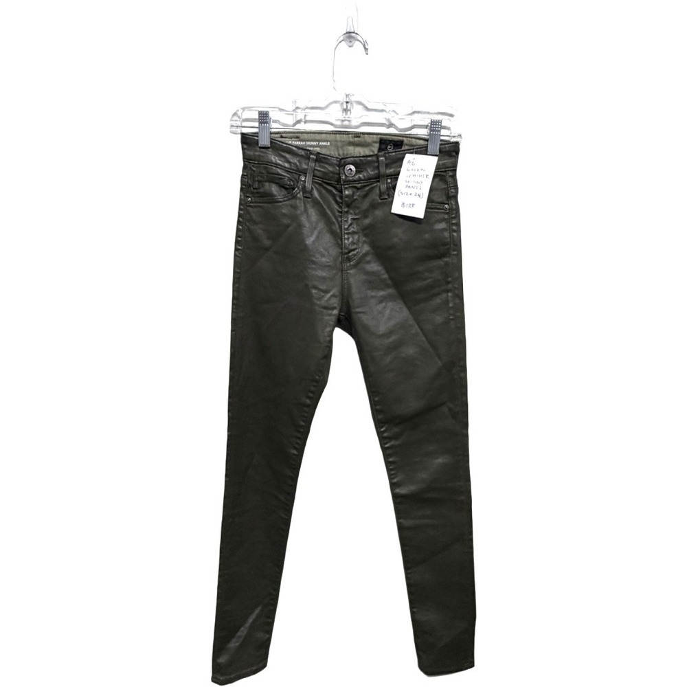 AG Adriano Goldschmied The Farrah Skinny Vegan Leather Pants Green High Rise 24R